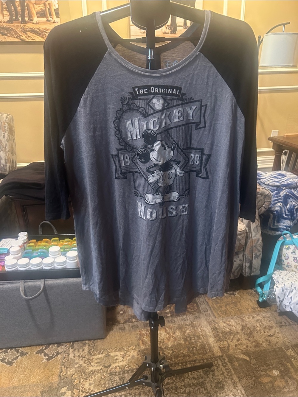 Mickey Mouse Raglan Graphic Shirt - Gray/Black
